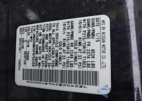 2015 Nissan Rogue Select S из США, поврежденный, VIN JN8AS5MV0FW755256